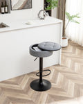 Round Storage Bar Stool Set Of 2, Grey Linen Height Adjustable Barstool, 360 Counter Height Swivel Stool, Armless Bar Chair With Metal Frame For Kitchen Counter Dining Living Room Grey Set Of 2 Foam Linen