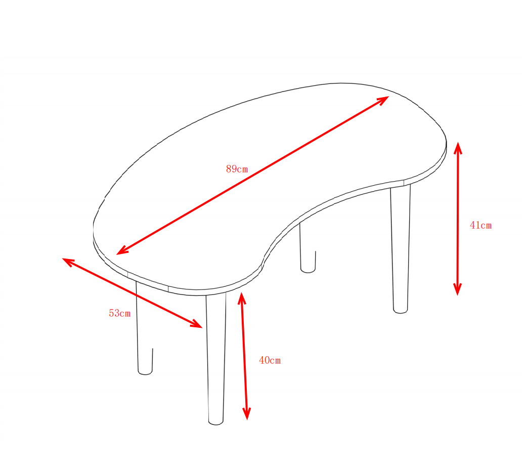 Nut Shape Coffee Table With Solid Wood Legs, 35X21 Inches White Oak Melamine