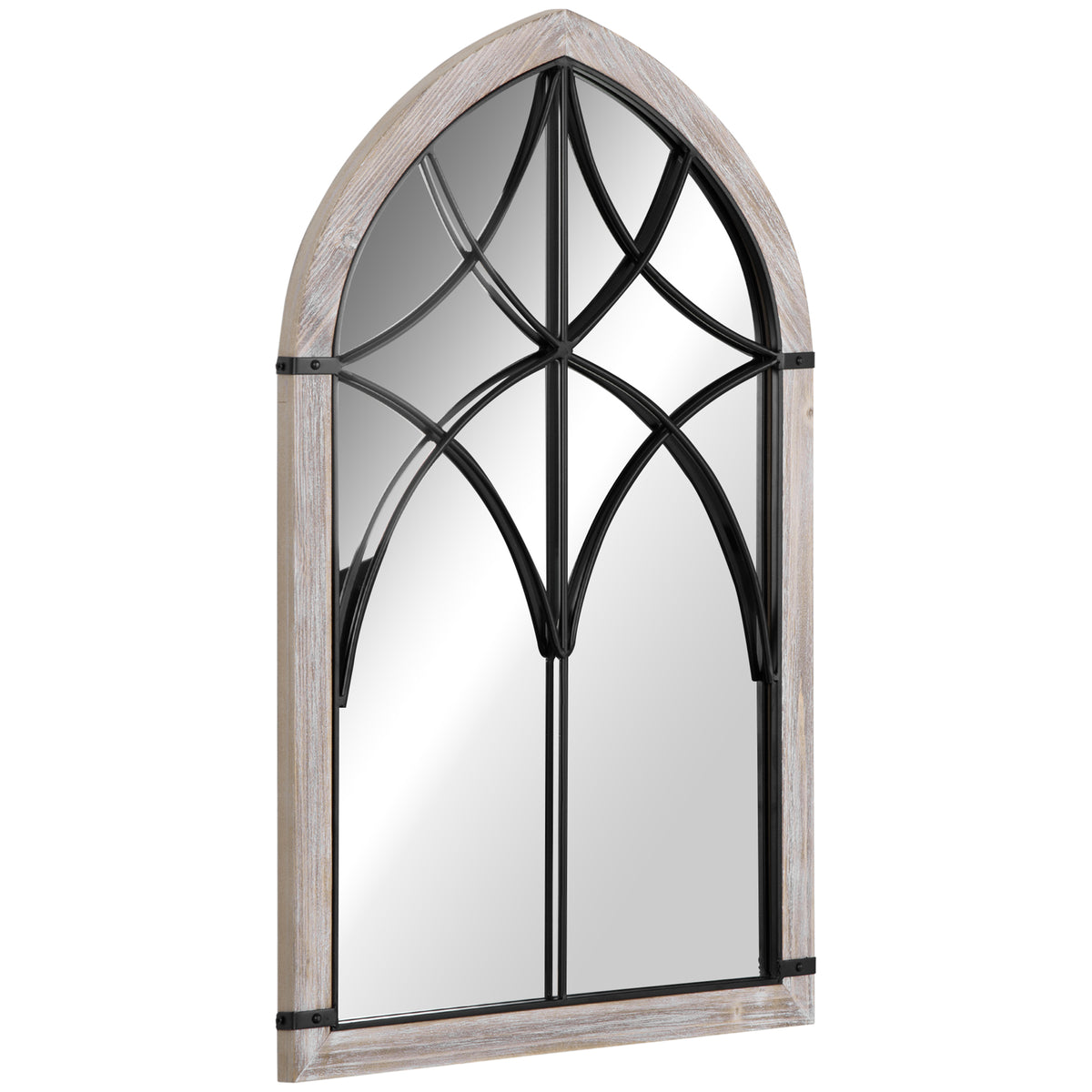 Homcom 36.5" X 23.5" Large Farmhouse Wall Mirror, Arch Window Mirror For Wall Decor In Living Room, Bedroom, Entryway, Rustic Wood Grain Multicolor Mdf