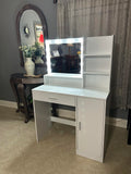 Vanity Desk With Mirror & Light, Large Drawer Three Level Storage Dresser, 3 Lighting Modes Adjustable Brightness, Bedroom Dressing Table Pink Baby Pink Particle Board