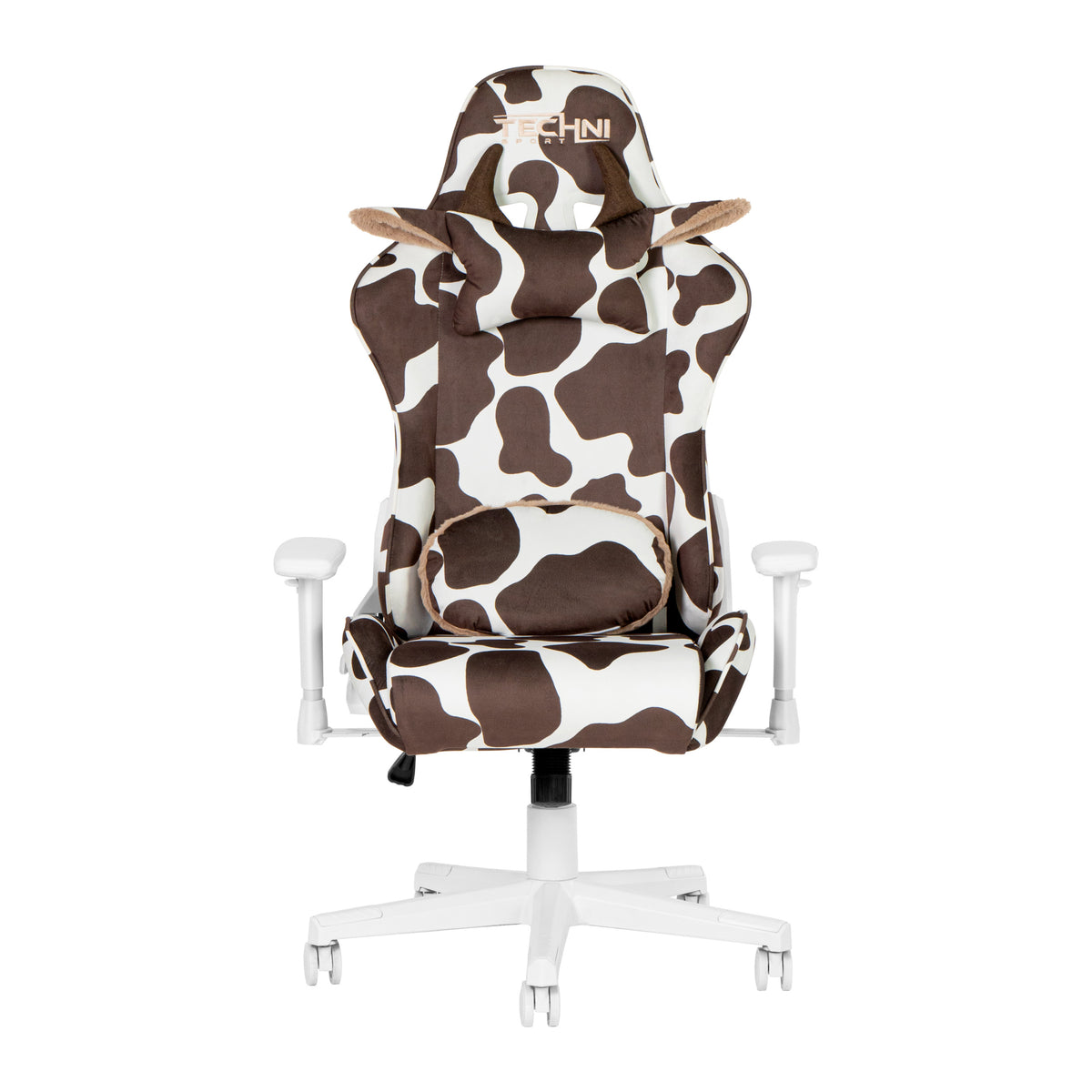 Techni Sport Ts85 Brown Cow Series Gaming Chair Caster Nylon Brown Office Spot Clean Rectangular Modern Handle Office Chairs Solid Back Fabric Metal