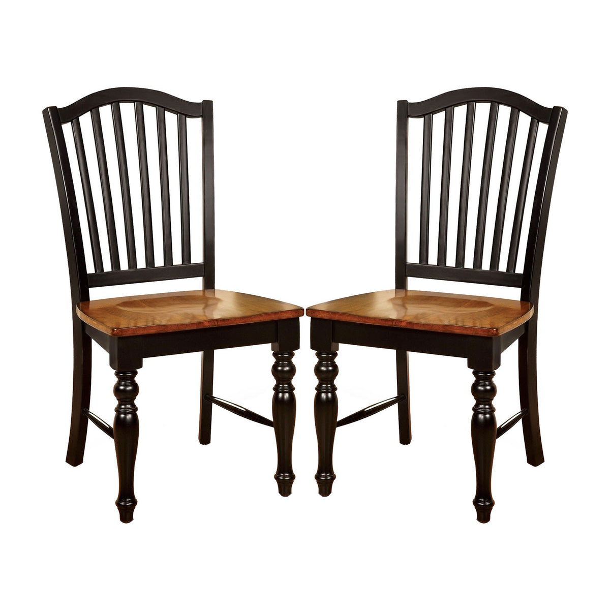 Set Of 2 Side Chairs In Black And Antique Oak Finish Black Dining Room Rectangular Transitional Dining Chairs Slat Back Set Of 2 Solid Wood Mdf
