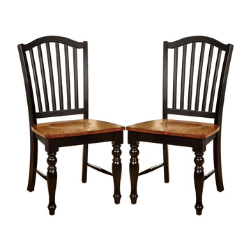 Set Of 2 Side Chairs In Black And Antique Oak Finish Black Dining Room Rectangular Transitional Dining Chairs Slat Back Set Of 2 Solid Wood Mdf