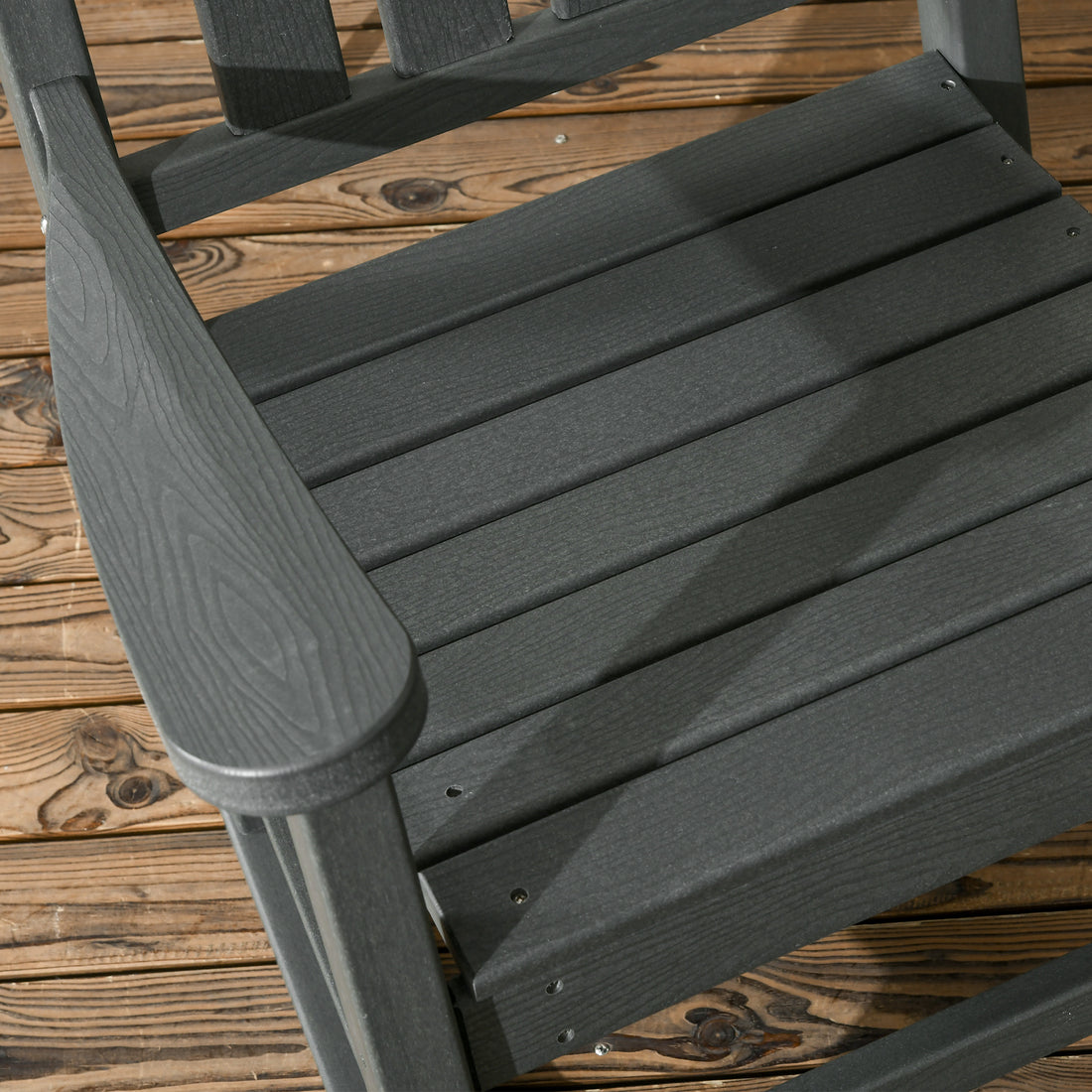 Outsunny 2 Pieces Outdoor Rocking Chair, All Weather Resistant Hdpe Rocking Patio Chairs With Rustic High Back, Armrests, Oversized Seat And Slatted Backrest, 350Lbs Weight Capacity, Dark Gray Dark Gray Plastic