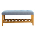 Light Blue And Oak Tufted Padded Seat Bench Light Blue Traditional Shelves Wood Fabric