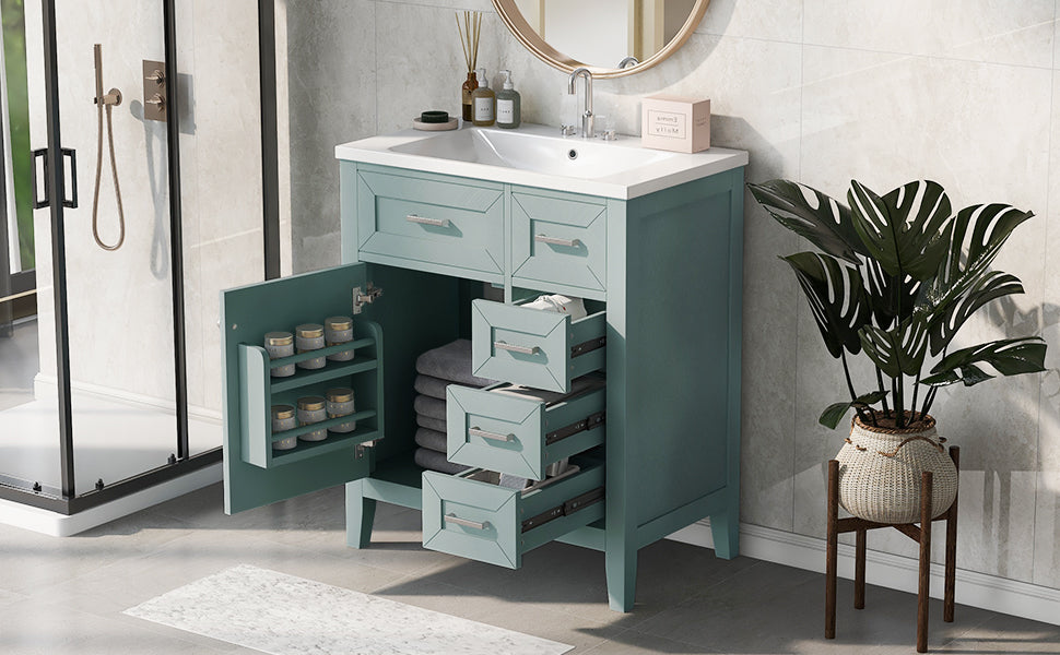 30" Bathroom Vanity With Sink Combo, Green Bathroom Cabinet With Drawers, Solid Frame And Mdf Board Old Sku:N725S999222F Green Solid Wood Mdf