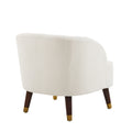 Upholstered Barrel Accent Chair With Wooden Legs White Rubberwood Boucle