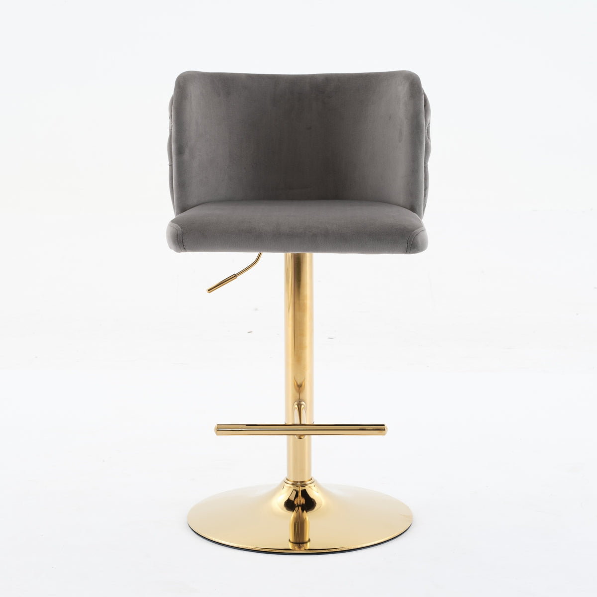 Swivel Barstools Adjusatble Seat Height With Gold Plating Base, Classic Velvet Upholstered Bar Stools With The Whole Back Tufted, For Home Pub And Kitchen Island,Gray, Set Of 2 Gray American Design,Classic Bar Stools Set Of 2 Foam Velvet