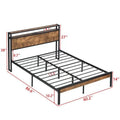 Queen Size Metal Platform Bed Frame With Wooden Headboard And Footboard With Usb Liner,Led Lights, No Box Spring Needed, Large Under Bed Storage, Easy Assemble Queen Black Brown Metal