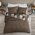 3 Piece Reversible Printed Quilt Set Black Brown Full Queen Black Brown Microfiber