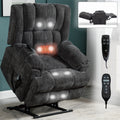 Dual Motor Heat Massage Infinite Position Up To 350 Lbs Electric Power Lift Recliners With Power Remote, Medium Firm And Heavy Duty, Grey White Metal Primary Living Space Heavy Duty Pine Grey Chenille Power Remote Medium Firm Cushion Back American Design
