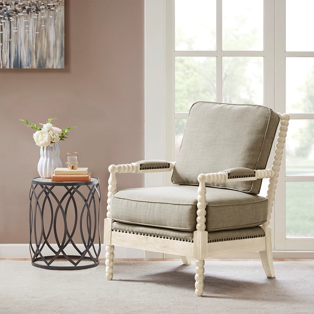 Accent Arm Chair Light Grey Wood Fabric