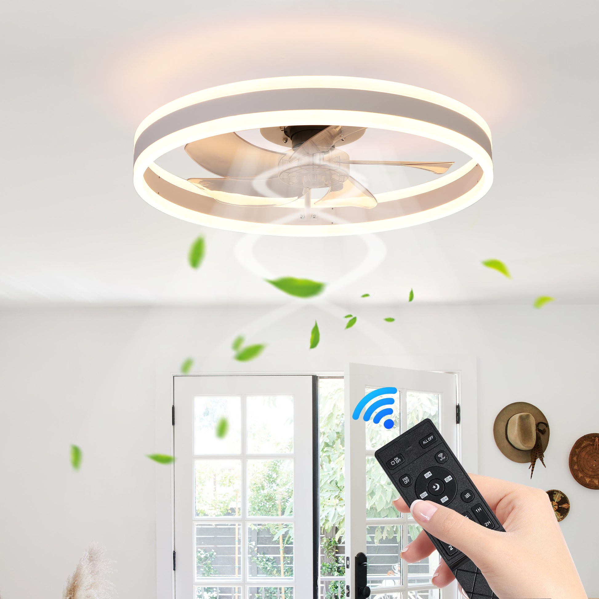Ceiling Fan With Lights Dimmable Led White Acrylic Iron