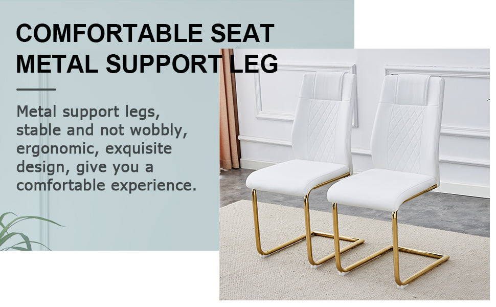 Table And Chair Set.The Table Has A Glass Tabletop With Imitation Marble Pattern Stickers And Stainless Steel Golden Table Legs. Paried With Comfortable Chairs With Pu Seats And Metal Legs. Gold Black Seats 8 Glass Metal