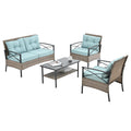 Patio Furniture, Outdoor Furniture, Seasonal Pe Wicker Furniture, Four Set Wicker Furniture With Black Metal Table Yes Brown Seats 4 Pe Rattan Iron Waterproof Fabric