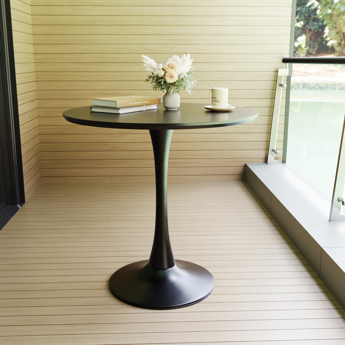 Black Round Dining Table, 31.5" Tulip Table Kitchen Dining Table 2 4 People With Mdf Table Top & Pedestal Base, Mid Century End Table Leisure Coffee Table Office Living Room Table Black Kitchen Round Mdf