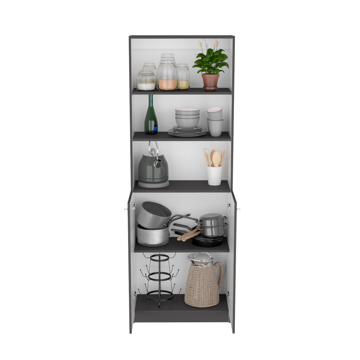 Aynor 3 Piece Home Bookcase Set, 74" Wide With 12 Shelves And 2 Door Cabinetliving Room Set Matt Gray White Multicolor Office Modern Particle Board