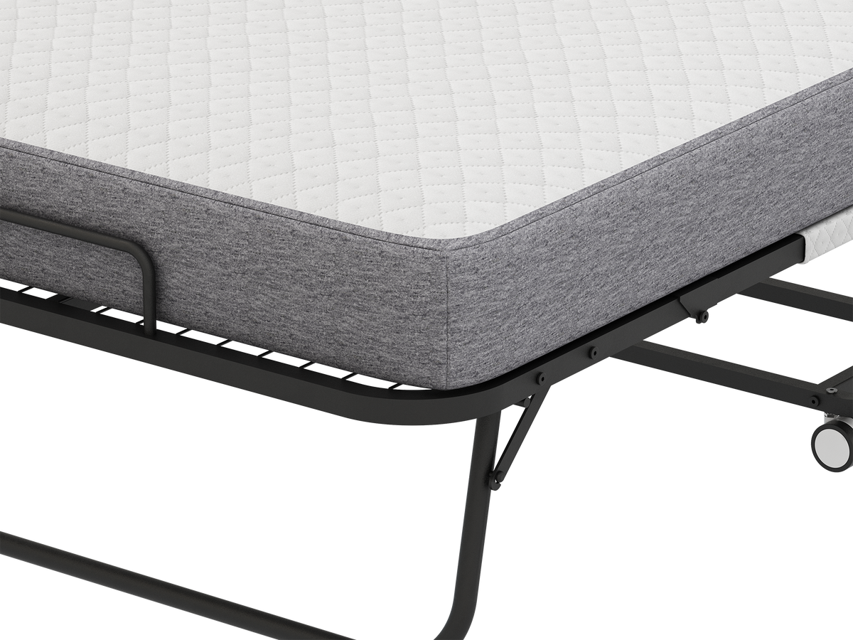 Folding Bed With Mattress 75" X 46" Rollaway Guest Bed Portable Foldable Bed For Adults With 5" Memory Foam Mattress Space Saving Sturdy Metal Frame Twin Black Iron Modern Polyester Iron