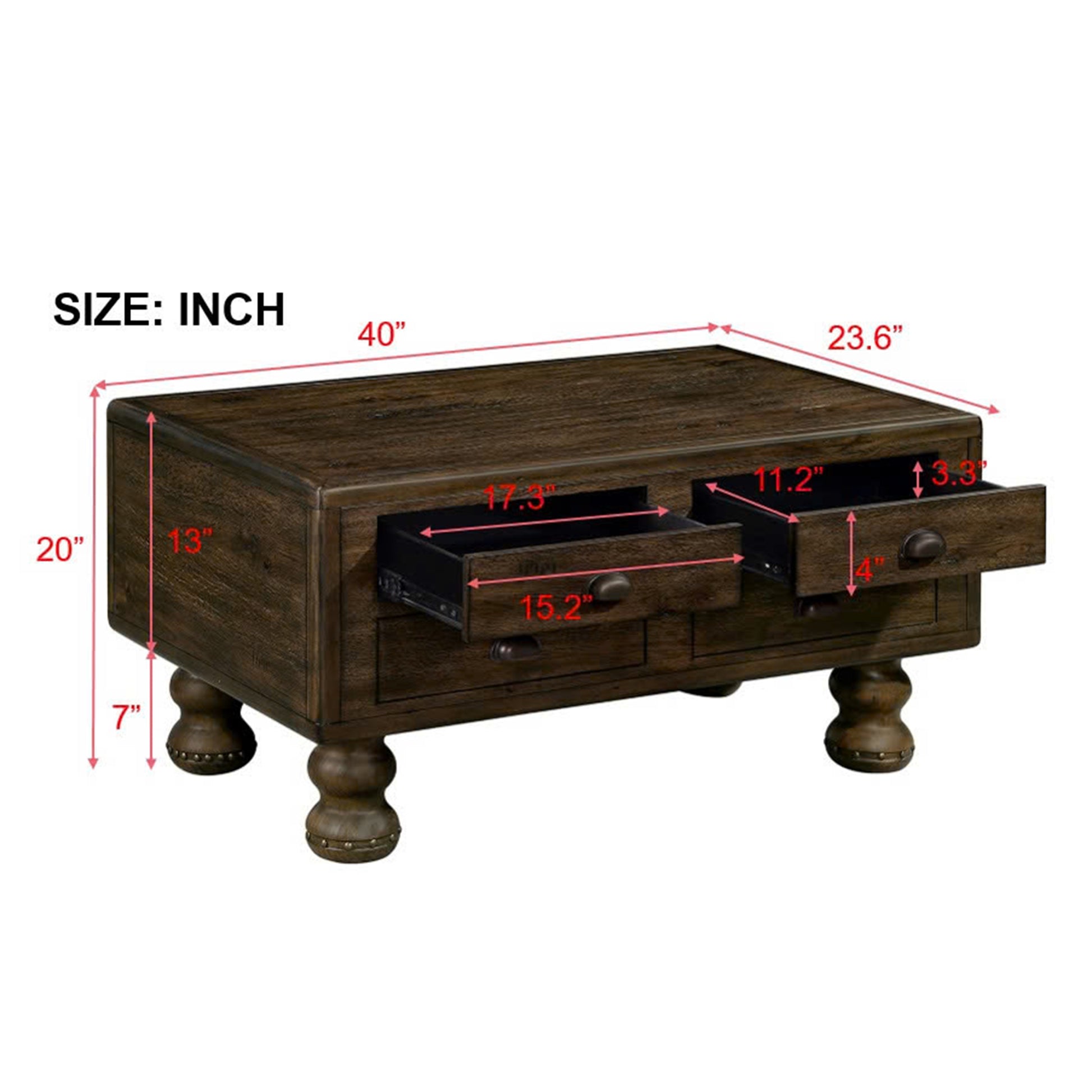 Rectangle Living Room Coffee Table Set, 3 Piece Solid Wood Living Room Table Set, 1 Coffee Table And 2 End Table, Wood Center Table Tea Table Set With Rivet Decoration Legs.Easy Assembly, Espresso Espresso Pine