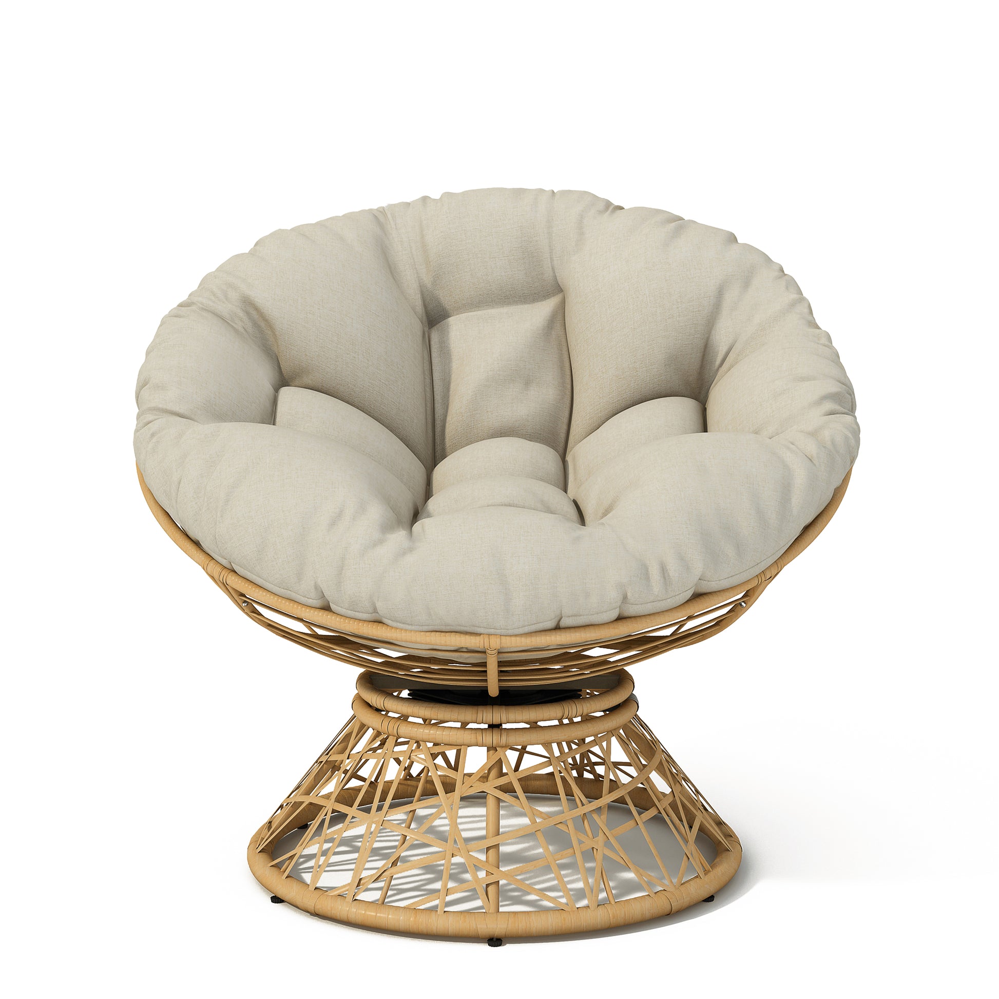 40" Ergonomic Wicker Chair With Cloud Thick Density Fabric Cushion,3 Proof Cover,High Capacity Iron Frame,Fluid 360 Degree Swivel For Reading,Living Room, Bedroom,Lounge,Natural Base,2 Colors