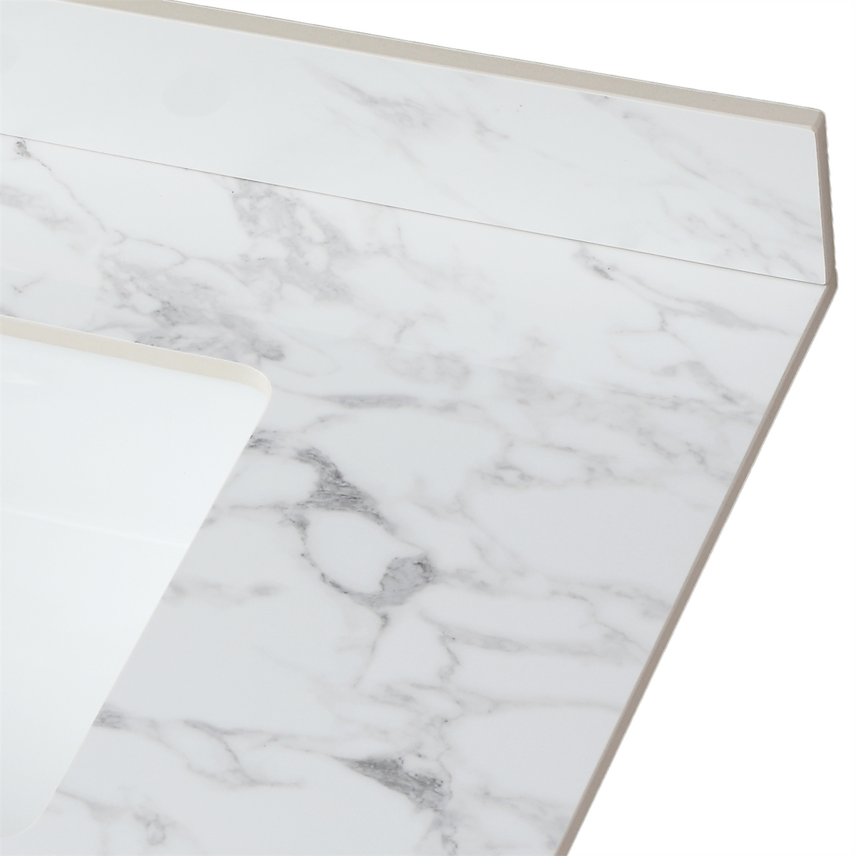 37"X22"Bathroom Vanity Top,Sintered Stone Carra Whitebarthroom Vanity Sink Tops With Rectangular Undermount Ceramic Sink With Vanity Backsplash, Single Faucet Hole Bathroom Vanity Countertop White