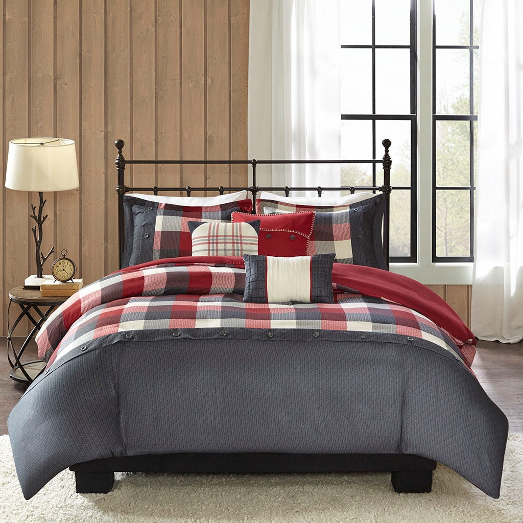 6 Piece Herringbone Duvet Cover Set Queen Multicolor Polyester
