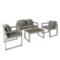 Aluminum And Rattan Modern 4 Piece Sofa Seating Group For Patio Garden Outdoor Yes Complete Patio Set Gray Silver Mildew Resistant Frame Fade Resistant Cushion Garden & Outdoor Modern Complete Patio Sets Aluminium Aluminium