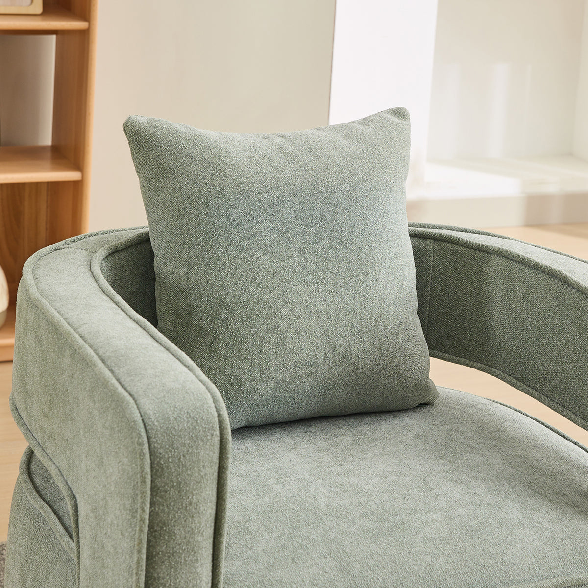 29.1"W Swivel Accent Open Back Chair Modern Comfy Sofa Chair With Weathered Base For Nursery Bedroom Living Room Hotel Office, Club Chair Leisure Arm Chair For Lounge Pale Green,Linen Blend Pale Green Linen Blend