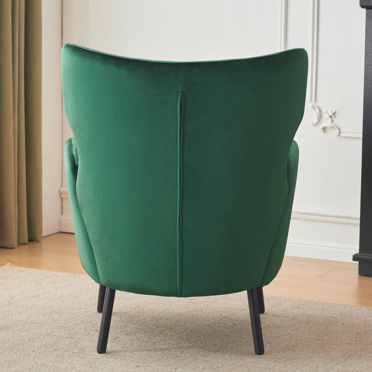 Wing Back Velvet Accent Chair, Modern Living Room Armchair Comfy Upholstered Single Sofa Chair For Bedroom Dorms Reading Reception Room With Metal Legs & Pillow, Green Green Velvet
