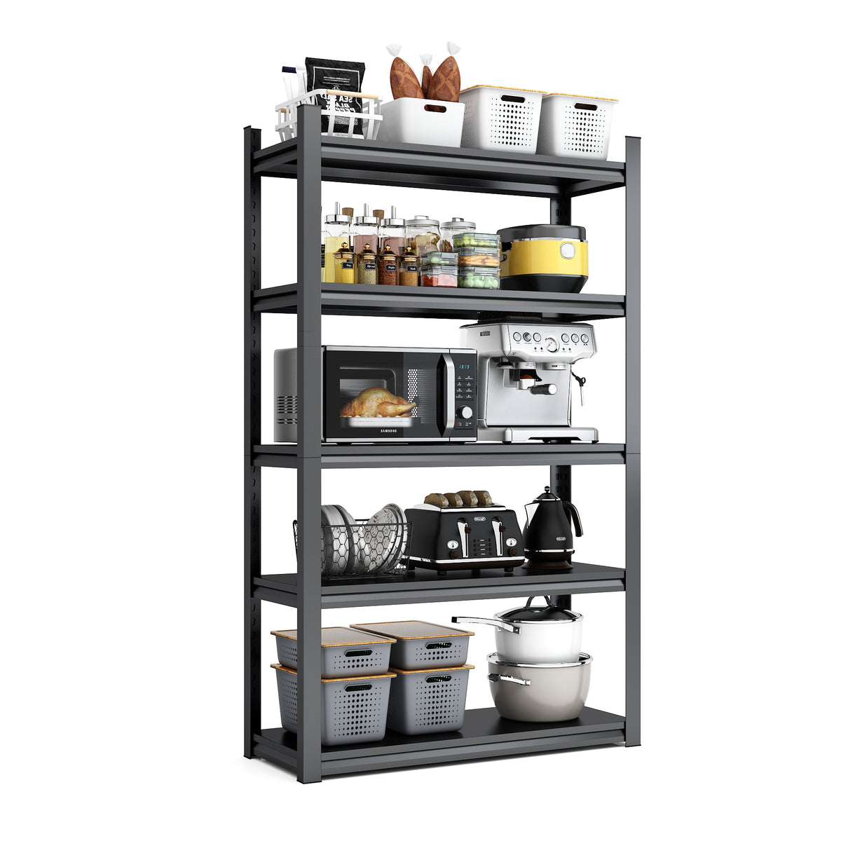 63"H 5 Tier Metal Shelves For Storage Garage Shelving 2000Lbs Heavy Duty Storage Shelves Adjustable Garage Shelf Industrial Shelving Unit Storage Utility Rack,31.5"W*15.7"D*63"H,Black 5 Black Gray Standard Vertical Kitchen Open Back Metal Modern
