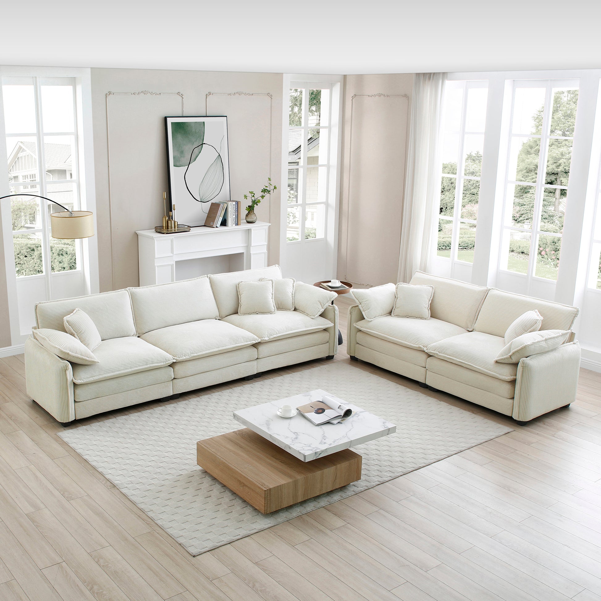 Modern Living Room Sofa Two Piece Set, Suitable For Living Room And Bedroom Sofa Set, Consists Of Two Pieces Of 2 Seater Sofa,Beige Corduroy Beige Corduroy 4 Seat