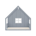 Full Size Wood House Bed With Window And Fence, Gray Old Sku: Wf304147Aae Box Spring Not Required Full Gray Wood Bedroom Pine Bed Frame Solid Wood Mdf