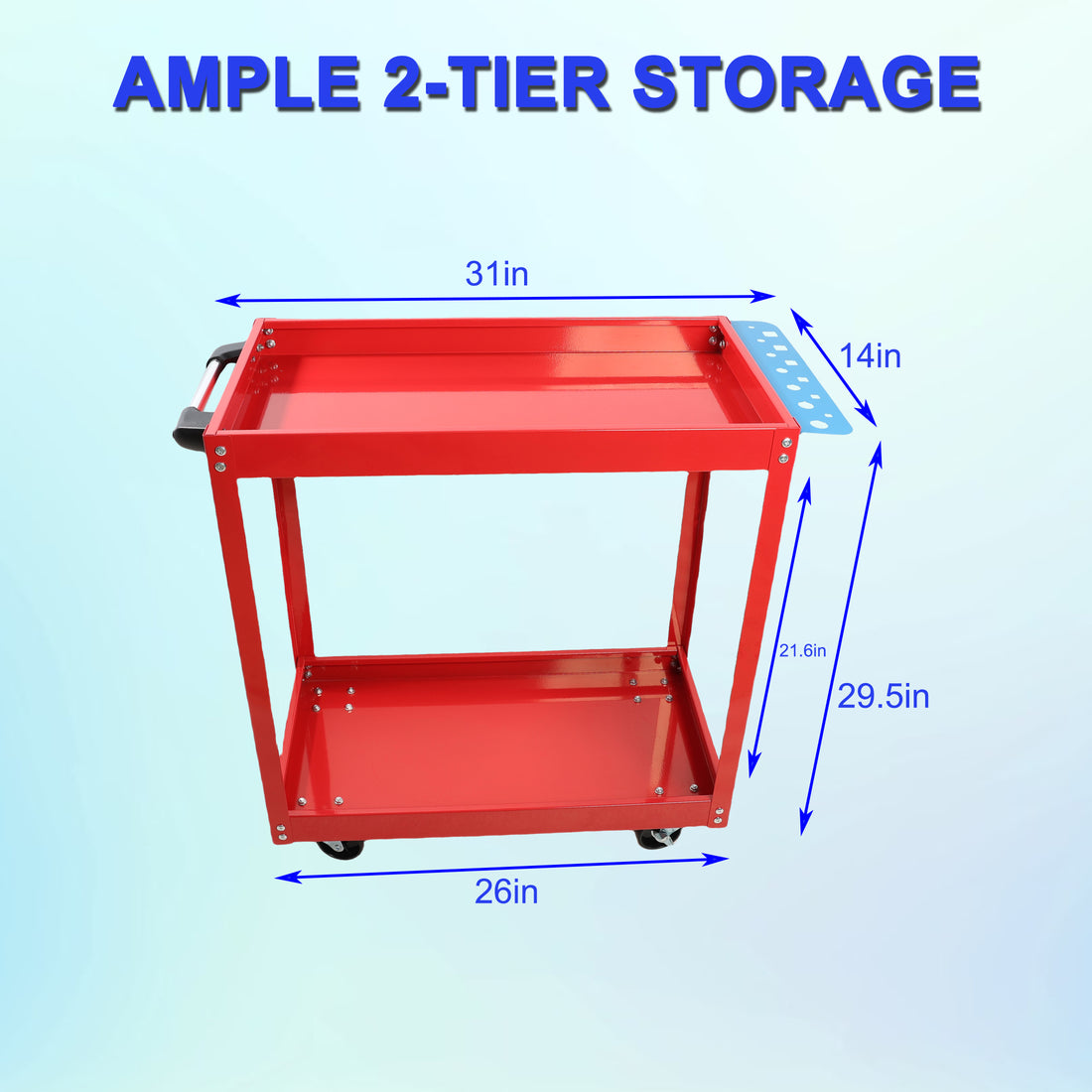 Tool Cart On Wheels, Heavy Duty Steel Utility Cart W Lockable Wheels, 400 Lbs Capacity Industrial Service Cart For Garage, Warehouse, Workshop Two Layer Bright Red Red Abs Steel Q235
