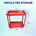 Tool Cart On Wheels, Heavy Duty Steel Utility Cart W Lockable Wheels, 400 Lbs Capacity Industrial Service Cart For Garage, Warehouse, Workshop Two Layer Bright Red Red Abs Steel Q235
