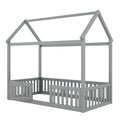 Twin Size Wood House Bed With Fence And Door, Gray Old Sku: Wf303131Aae Box Spring Not Required Twin Gray Wood Bedroom Bed Frame Pine