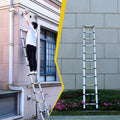 8.5Ft Telescopic Ladder, Telescopic Aluminum Alloy Multi Purpose Folding Telescopic Ladder With Hooks And Triangular Support Frame, Suitable For Outdoor Work At Home Or Rv Antique Silver Aluminium