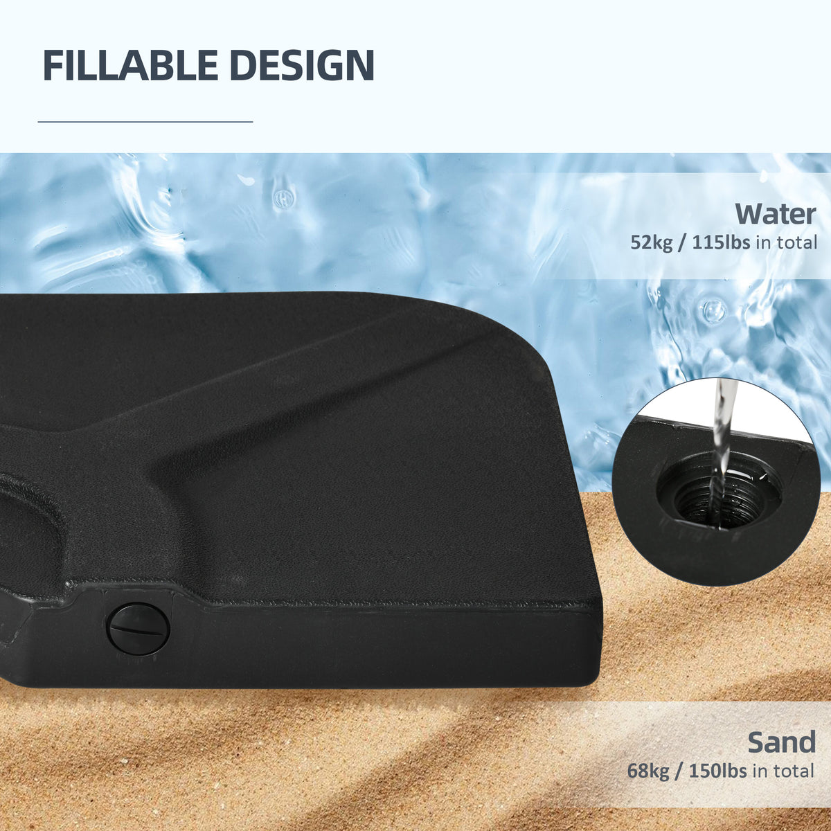 Outsunny 4 Piece 175Lb Cantilever Patio Umbrella Base Weights For Offset Hanging Umbrella, Hdpe Water Or Sand Filled Umbrella Weights For Cross Base Stand, Black Black Hdpe