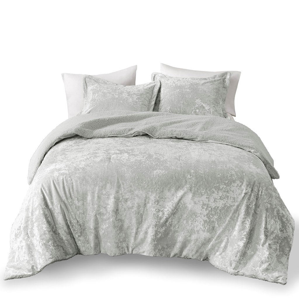 Crushed Velvet Sherpa Reversible Comforter Set King Grey Polyester