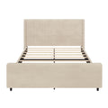 50.7'' High Headboard Corduroy Upholstered Bed Frame With Vertical Stripe Wingback And High Footboard No Box Spring Needed, King Size, Cream Box Spring Not Required King Cream Wood Bedroom Modern Bed Frame Wood