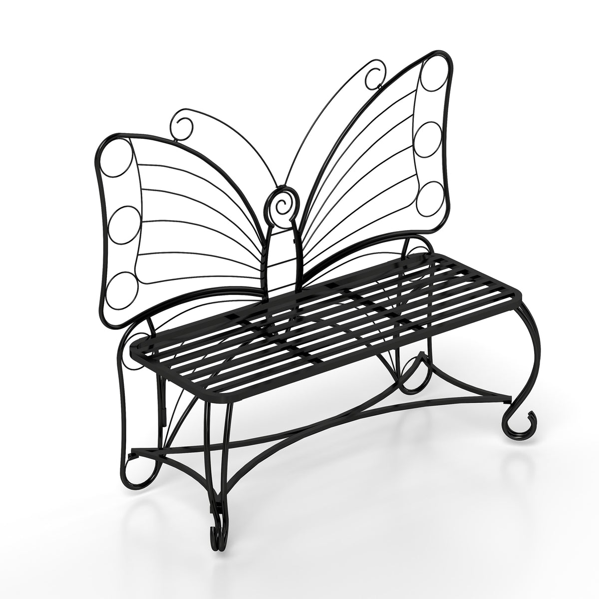 Butterfly Cast Metal Garden Bench, Outdoor Bench Patio Seat, Park Bench Outdoor Seating For Garden, Yard, Park, Entryway Black Garden & Outdoor 2 Person Seating Group Metal