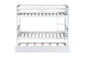 Twin Over Twin Rubber Wood Bunk Bed With Trundle, Convertible Into 2 Twin Size Beds, Twin Size Bunk Bed With Ladder And Safety Guardrails, White Twin White Rubber Wood