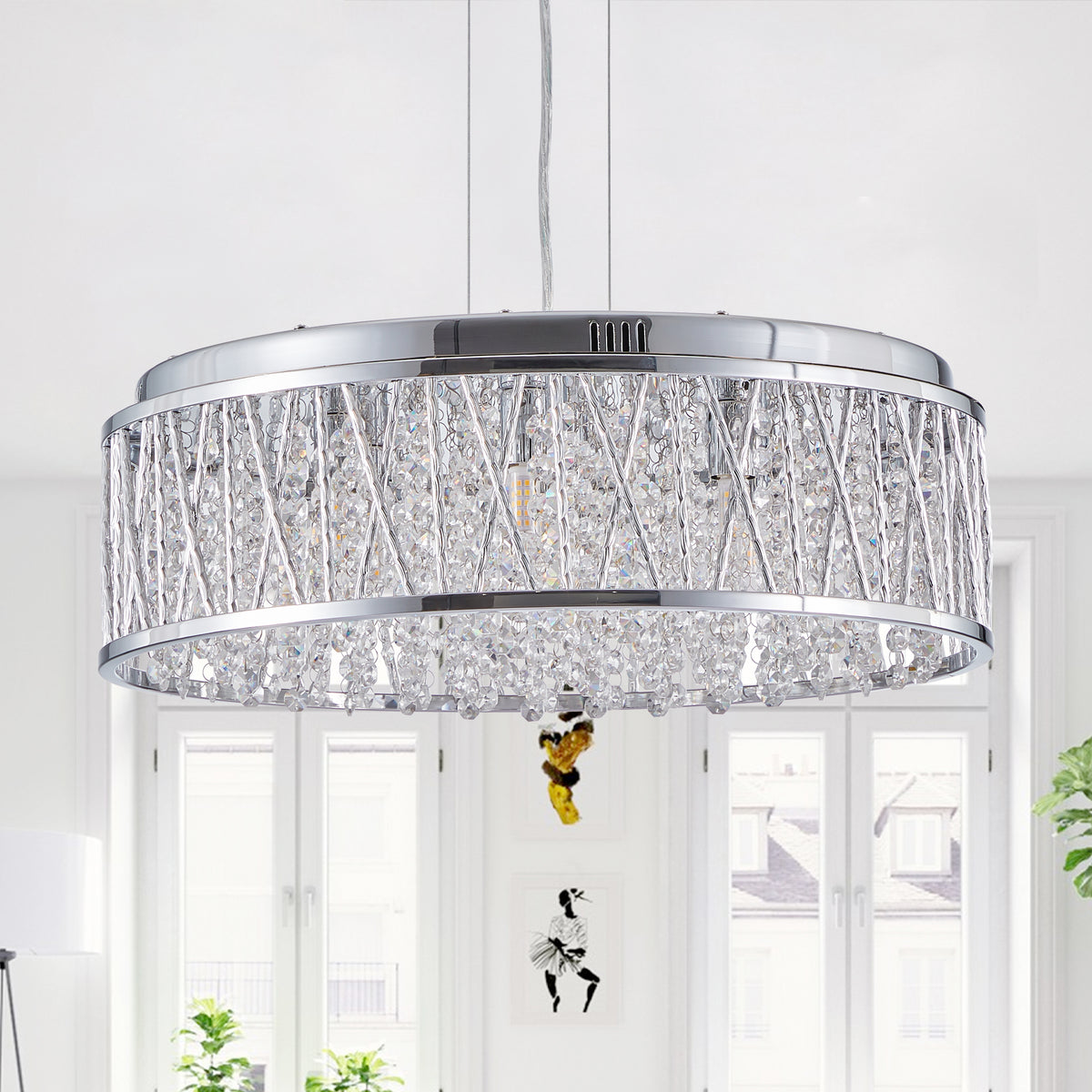 Modern Crystal Chandelier 18.9 Inches Aluminum Iron Round Ceiling Light Flush Mount Ceiling Light Fixture For Kitchen Island Dinning Bedrooms And Hallway Silver Clear Crystal Iron
