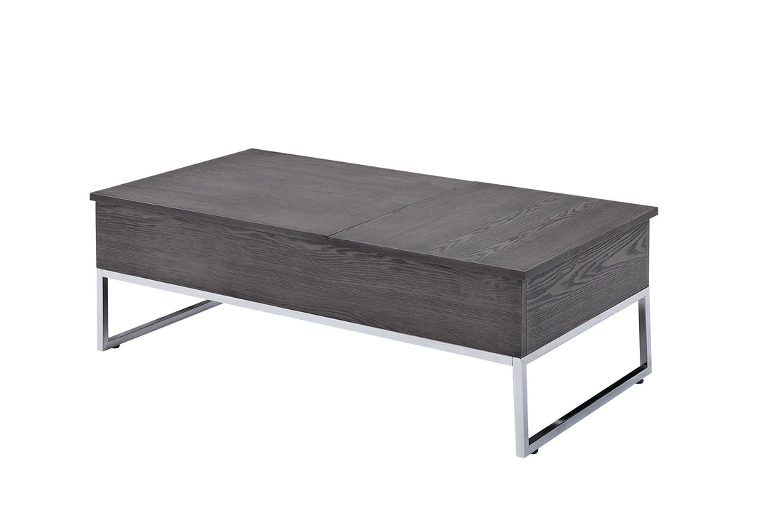 Grey Oak And Chrome Coffee Table With Lift Top Oak Silver Primary Living Space Rectangular Wood Metal Sled