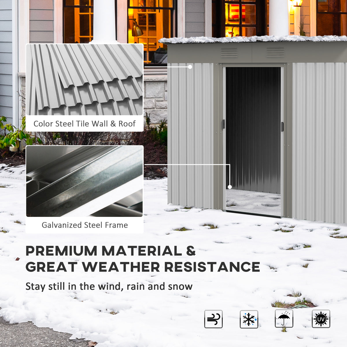 Outsunny 7' X 4' Metal Lean To Garden Shed, Outdoor Storage Shed, Garden Tool House With Double Sliding Doors, 2 Air Vents For Backyard, Patio, Lawn, Silver Silver Steel