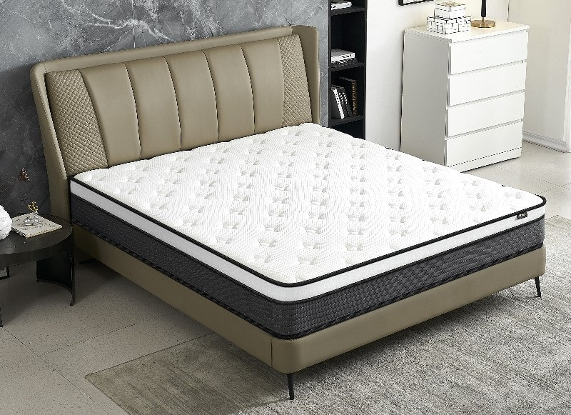 Hybrid 10 Inch Queen Mattress In A Box, Pillow Top Bed Cushion Withand Hypoallergenic Design, Medium Firm For Lumbar Support White Gray Foam Spring Queen