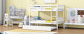 Twin Over Twin Rubber Wood Bunk Bed With Trundle, Convertible Into 2 Twin Size Beds, Twin Size Bunk Bed With Ladder And Safety Guardrails, White Twin White Rubber Wood