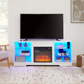 Tv Stand Electric Fireplace Glass Shelves, 3D Fireplace Tv Stand With Led Lights Wood With Usb Charging Outlet Modern Television Table Center For Tv Up To 62