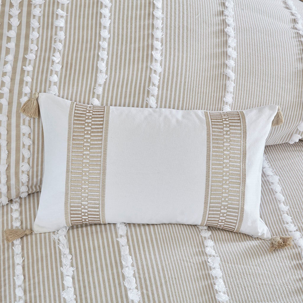 Embroidered Cotton Oblong Decorative Pillow Taupe 12X20" Multicolor Cotton