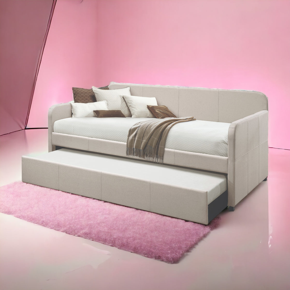 Fog Twin Upholstered Daybed With Trundle Box Spring Not Required Twin Fog Traditional Wood Fabric