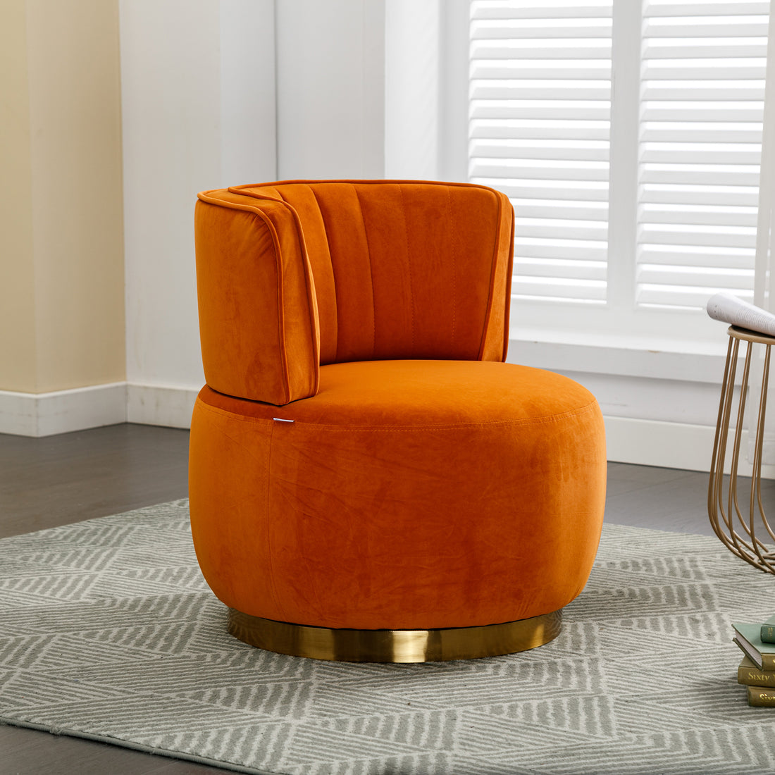 Coolmore 360 Degree Swivel Cuddle Barrel Accent Sofa Chairs, Round Armchairs With Wide Upholstered, Fluffy Velvet Fabric Chair For Living Room, Bedroom, Office, Waiting Rooms Orange Foam Velvet